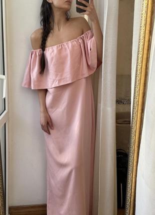 Платье в пол длинное макси розовое на плече платье