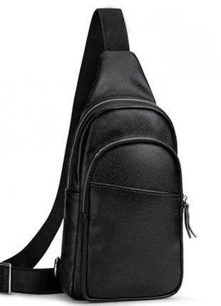 Сумка-слінг чоловіча чорна через плече з натуральної шкіри tiding bag a25f-515-1a