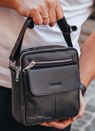 Сумка-мессенджер мужская черная из натуральной кожи через плечо tiding bag тв-14136