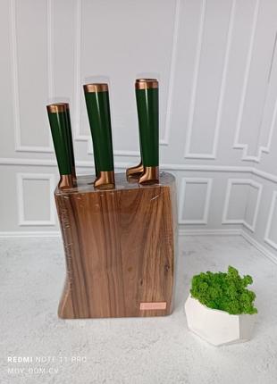 Набір кухонних ножів з дерев'яною підставкою 7 предметів edenberg, зелений