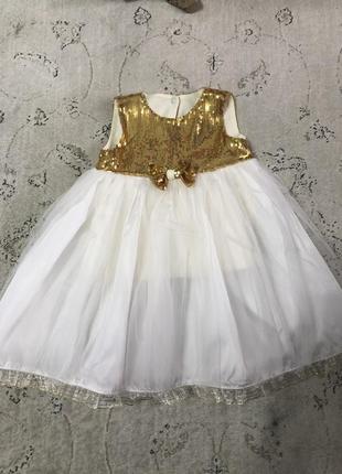 Нарядное пышное, фатиновое, платье на годик, в пайетках, золотое, евгакидс, 12 мес