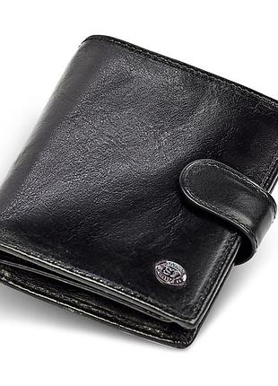 Вертикальное мужское портмоне из натуральной кожи на кнопке st leather b142 черное