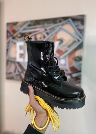 Ботинки dr. martens jadon fur black лак черевики мех