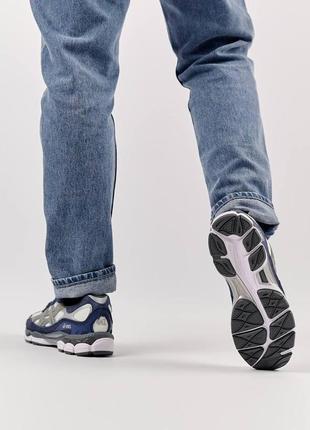 Чоловічі замшеві сітка кросівки asics gel-nyc navy white, чоловічі кеди асикс сині. чоловіче взуття4 фото
