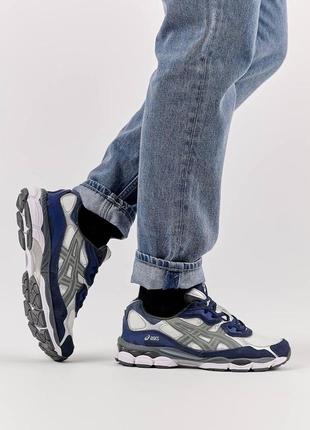 Чоловічі замшеві сітка кросівки asics gel-nyc navy white, чоловічі кеди асикс сині. чоловіче взуття2 фото