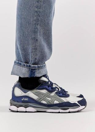 Мужские замшевые сетка кроссовки asics gel-nyc navy white, мужские кеды асикс синие. мужская обувь3 фото