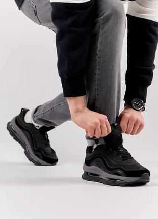 Мужские кроссовки кожа текстиль nike air max 97 futura black gray, мужские кеды найк черные, мужская обувь