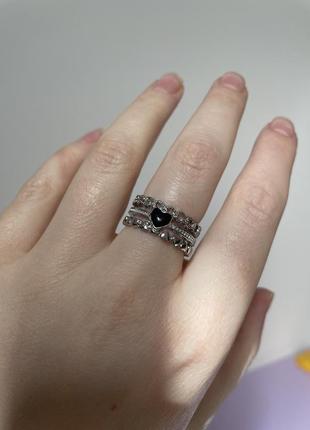 Кольцо кольца перстень размер регулируется колечко черное сердце2 фото