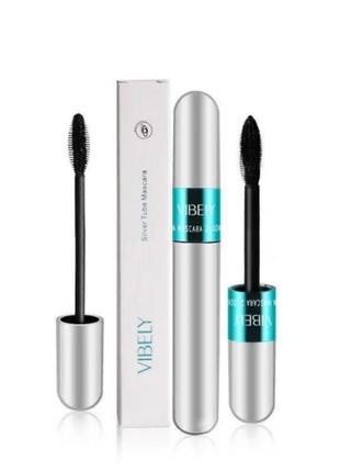 Тушь vibely mascara 2 в 1, объем 4d, водостойкая, черная