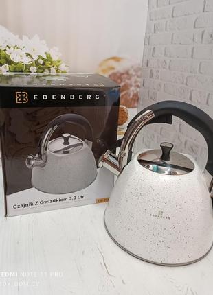Чайник зі свистком edenberg 3.0 л білий (eb-3541w)1 фото