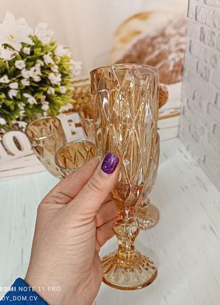 Келихи кольорові для шампанського 170мл , золоті1 фото