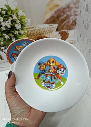 Дитячий посуд 3 предмети з мульт-героями щенячий патруль склокераміка3 фото