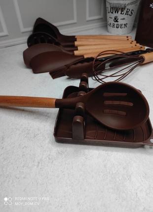 Набір кухонного приладдя з 13 предметів, силіконовий набір лопатки для кухні з дерев'яною ручкою3 фото