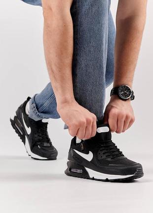 Мужские кроссовки nike air max 90 surplus new black white, кеды найк кожа текстиль черные, мужская обувь