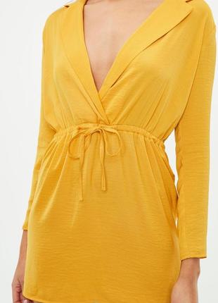 Желтое мини платье рубашка, туника3 фото