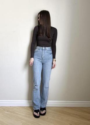 Zara mango h&m pull & bear asos cos голубые джинсы полной длины от shein, плотные, высокая посадка размер xs/s