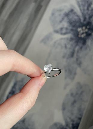 Кільце каблучка перстень колечко у стилі пандора з білим серцем сердечком