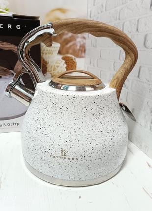 Чайник зі свистком 3л, edenberg eb-8843,білий2 фото