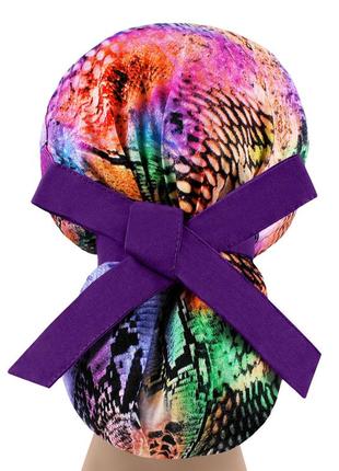 Медицинская шапочка шапка женская тканевая хлопковая многоразовая принт змеиный разноцветный2 фото
