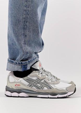 Чоловічі замшеві сітка кросівки asics gel-nyc gray white silver, чоловічі кеди асикс сірі. чоловіче взуття3 фото