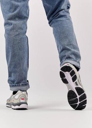 Чоловічі замшеві сітка кросівки asics gel-nyc gray white silver, чоловічі кеди асикс сірі. чоловіче взуття4 фото