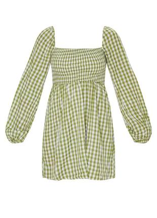 Актуальное нежное мини платье от pretty little thing в бело-зеленую клетку❤️ много одежды в профиле по отличным ценам 🥰6 фото