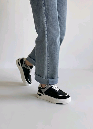 Кросівки жіночі чорні-білі екошкіра демісезон 3m4 фото