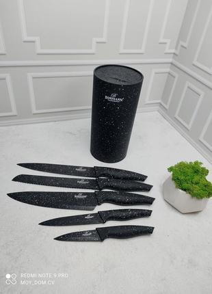 Набір кухонних ножів чорний граніт bohman 6 предметів9 фото