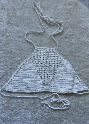 Топ ліф вʼязаний білий на звʼязках