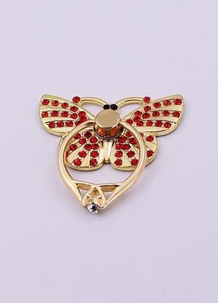 Кільце, тримач/попсокет для телефону «butterfly», метелик зі стразами (червоний)4 фото