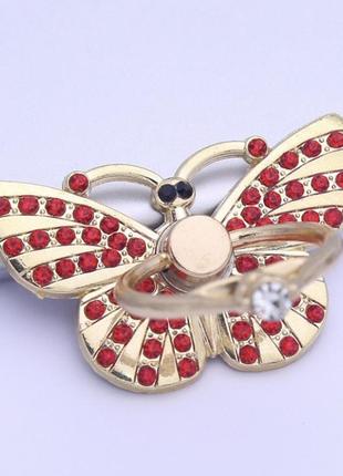 Кільце, тримач/попсокет для телефону «butterfly», метелик зі стразами (червоний)3 фото