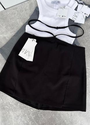 Zara мини юбка со шлейкой🖤4 фото