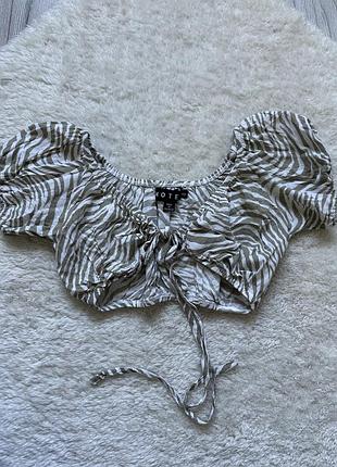 Топ на завязках зебра анафмаоистый принт вискоза