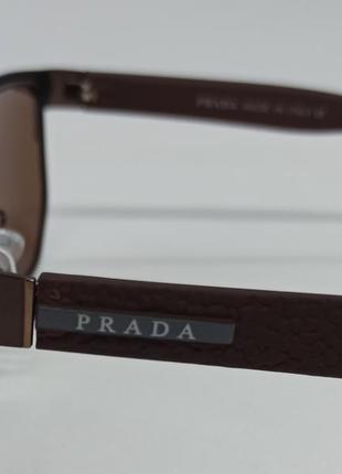 Очки в стиле prada унисекс солнцезащитные коричневые в металлической оправе поляризованные5 фото