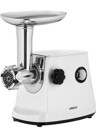 М'ясорубка ardesto, 1600вт, продук.-1.6кг/хв, 3 решітки + для ковб., кеббе, 3 терки, пластик, біло-сріблястий