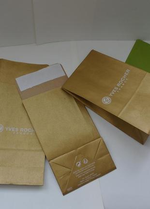 Пакет конверт подарунковий паперовий золотистий-yves rocher ів роше конверт2 фото