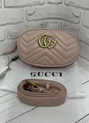 Сумка -бананка в стиле gucci в цвете пудра6 фото