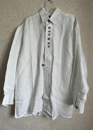 Вінтажна білосніжна лляна блуза з вишивкою