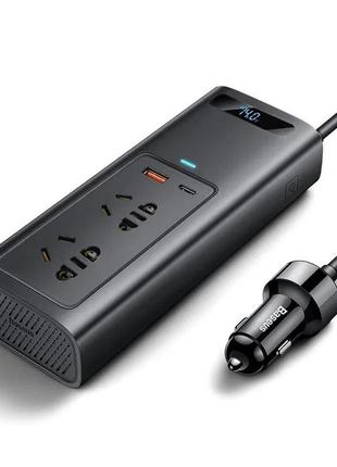 Автомобільний інвертор baseus 150w, 12в/220в, 150 вт, швидка зарядка usb3 фото