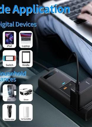 Автомобільний інвертор baseus 150w, 12в/220в, 150 вт, швидка зарядка usb7 фото