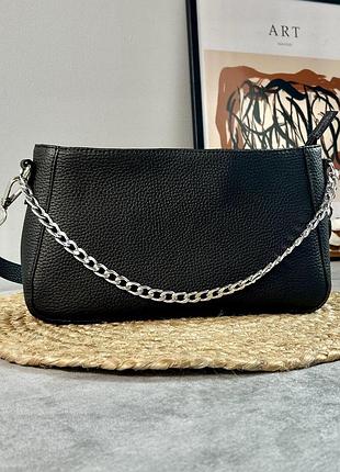 Женская кожаная сумочка, стильная сумка из натуральной кожи, маленькая черная сумка на плече