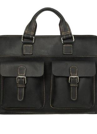 Сумка - портфель wild leather / мужской / кожа / черная  с ремнем на плечо1 фото