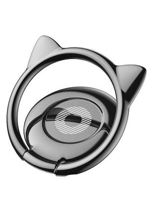 Кільце, тримач / попсокет для телефону «чорний котик» металевий