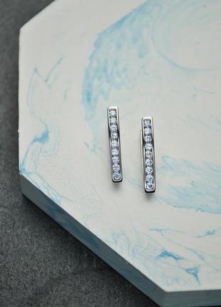 Серьги скобы с цирконием медицинская сталь родий