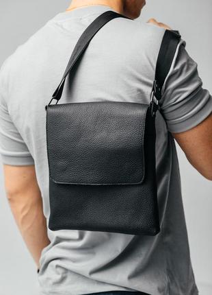 Мужская барсетка с клапаном, черная сумка через плечо из натуральной кожи, классический мессенджер4 фото