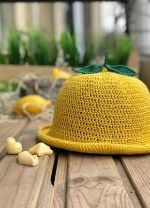 Лимон гачком 🍋 в'язаний пляжний капелюшок "лимон" 🍋 капелюшок жовтий лимон 🍋3 фото