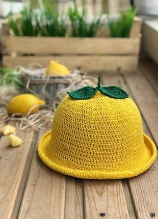 Лимон гачком 🍋 в'язаний пляжний капелюшок "лимон" 🍋 капелюшок жовтий лимон 🍋5 фото