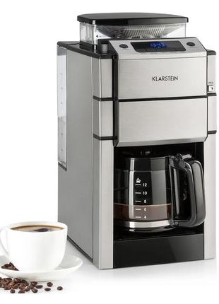 Кавоварка з кавомолкою klarstein aromatica x, скляний глечик, aroma+, нержавіюча сталь