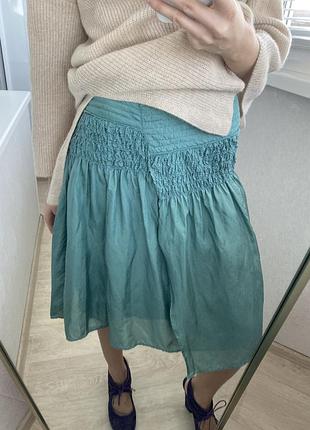 100% шовк бірюзова легка спідничка з натурального матеріалу