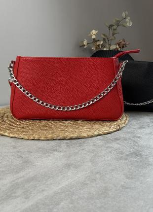 Женская кожаная сумочка, стильная сумка из натуральной кожи, маленькая красная сумка на плече2 фото